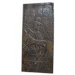 SENUFO PEOPLE DOOR, carved a raised design of a man in a hat riding a horse, approx.