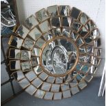 MIRROR, bevelled circular with multi mirrored border in gilded metal frame, 109cm.