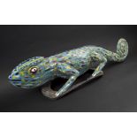 CHAMELEON, Mali, carved wood with colourful painted finish, 74cm L.