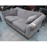 SOFA, two seater, in grey fabric on turned supports from John Lewis label under, 199cm L.