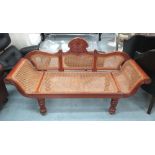 WINDOW SEAT, colonial style teak with caned back and seat, 157cm W.