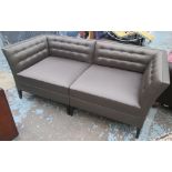 MODULAR SOFA, in a grey satin with button back, on tapered black supports, 184cm x 87cm x 74cm H.