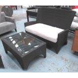 GARDEN SOFA, two seater, synthetic weave, with cushion, 131cm L,
