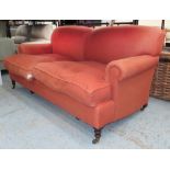 SOFA, in terracotta upholstery, 185cm x 90cm x 90cm (with faults).