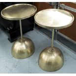 OCCASIONAL TABLES, a pair, metal with a circular dished top, 38cm diameter x 58cm H.