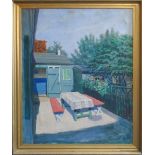 LATE 20TH CENTURY SCHOOL, 'Afternoon garden', oil on canvas, 100cm x 76cm, initials at bottom right,