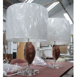 TABLE LAMPS, a pair, in the form of faux turtle shells, on crystal bases, with shades,