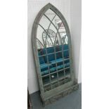 GARDEN MIRROR, Gothic style with detachable planter, in metal, with a distressed green finish,
