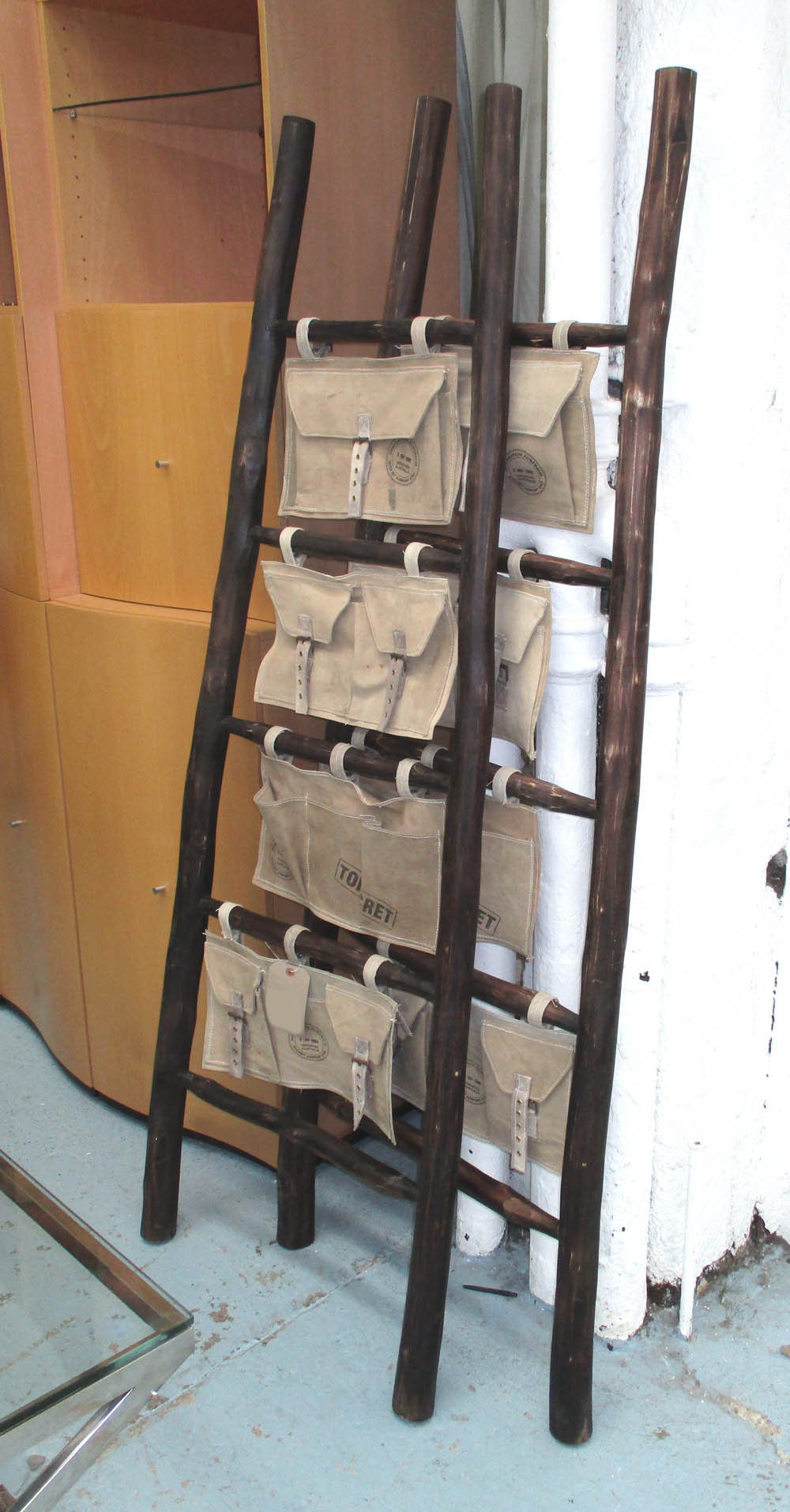 LADDERS, a pair, with canvas storage bags, 71cm x 179cm x 10cm.