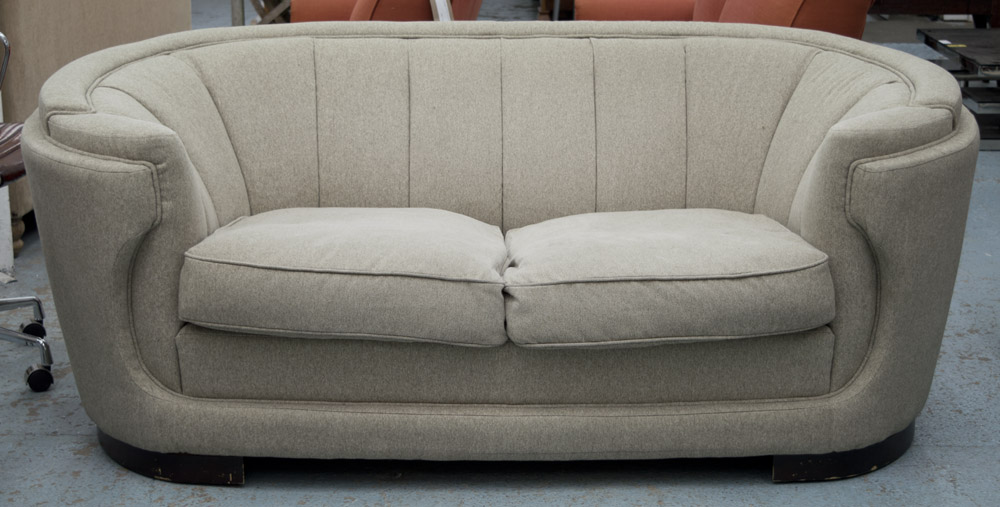 SOFA, in pale grey fabric, (slight marks), 193cm W.