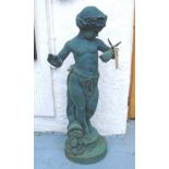 PUTTI WITH BUTTERFLY, cast iron in a verdigris finish, 110cm H.