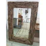 DRIFTWOOD WALL MIRROR, rectangular with broad driftwood applied frame, 150cm H x 99cm W.