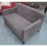 SOFA, two seater, in grey fabric on square ebonised supports, 132cm L.