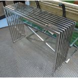 CONSOLE TABLE, concertina style in chromed metal finish, 120cm x 36cm x 87cm H.