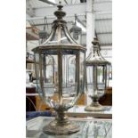 LANTERN/NIGHT LIGHT HOLDER, in glass and metal frame with five hangers inside, 73cm H.