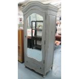 SINGLE ARMOIRE, in distressed painted finish with domed mirrored front and drawer below,