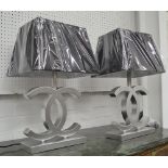 CO-CO TABLE LAMPS, a pair, in silvered finish, with shades, 59cm H.