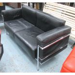 SOFA, Le Corbusier style, two seater, chrome framed with black leather cushions,