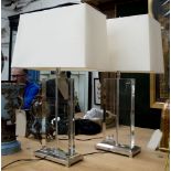 TABLE LAMPS, a pair, by Andrew Martin, crystal blocks on chrome stepped base.