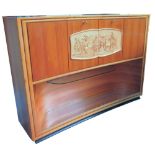 'DASSI' 1950'S ITALIAN COCKTAIL CABINET, with carved limewood panel and black glass top,