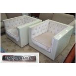 EVALAKE POLTRONA ARMCHAIRS, a pair, by Vissionaire, having deep buttoned cream upholstery,