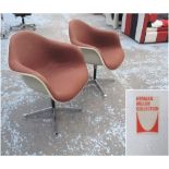 HERMAN MILLER SHELL CHAIRS, six, with brown upholstery on adjustable, revolving bases,