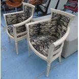 BERGERES, a pair, French style, cream painted, with faux tiger skin upholstery, 69cm W.