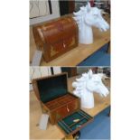 MODEL OF HORSE HEAD, in a blanc de chine finish, together with a barrel top leather jewellery box,