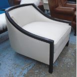 ARMCHAIR, Art Deco style, with ivory coloured leather and fabric upholstery,