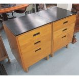 BEDSIDE CHESTS, a pair, Conran style each with three drawers, 74cm H x 51cm W x 46cm D.