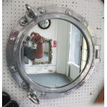 ORIGINAL SHIPS PORTHOLE, with mirror polished metal surrounds with catchs, wall fixings attached,