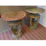 SIDE TABLES, a pair, Indian style, in a rustic blue and red painted finish, 58cm H (with faults).