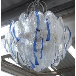 MURANO CHANDELIER, blue and white streaked oyster shell design, approx 70cm H.