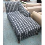 CHAISE LONGUE, in striped fabric on square supports by The Chair and Sofa Company, 150cm L.