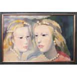 AFTER MARIE LAURENCIN, Heads of Young Women, oil on canvas, 44cm x 69cm, framed.