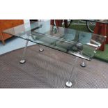 NORMAN FOSTER NOMOS STYLE DESK, rectangular bevelled edge glass on chrome frame,