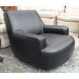 POLIFORM 'BUG' ARMCHAIR, with black leather upholstery, 89cm W x 72cm H (with faults).