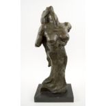 BRONZE SCULPTURE, Talos Gallery, Art Nouveau study of a woman, marble base, 60cm H overall.