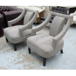 OPEN ARMCHAIRS, a pair, herringbone fabric.