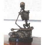 BRONZE, of a skeleton in the style of Rodin, on marble base, 49cm H.