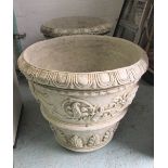 PLANTERS, a pair, reconstituted stone, egg and dart decoration and floral swags, 65cm H.