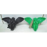 ANGELS, two similar, one green and one night angel by Qu Gangai for X+Q Art, 35cm x 28cm H x 10cm.