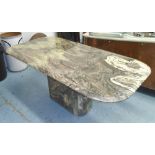 CENTRE TABLE, oval lacquered, variegated grey rosso marble, on pedestal base, 178cm x 90cm x 74cm H.