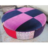 OTTOMAN, upholstered in patchwork velvet and fabric, 165cm x 53cm H.