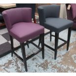 BAR STOOLS, a duo, of contemporary design, one in a claret finish,