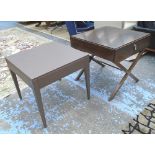 TABLES, a duo, one in a bronze faux leather finish,