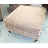 GEORGE SMITH STYLE FOOTSTOOL, in snake skin finish on turned castor supports, 76cm x 76cm x 47cm H.