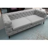 SOFA, in buttoned grey fabric, 92cm D x 77cm H x 212cm L.