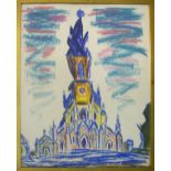 ARMAND HENRI NAKACHE (French, 1894-1976), 'Church', tempera on paper, 1950-60, signed lower right,