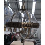 PENDANT GLOBE LIGHT, spherical form with four branches, 90cm H approx.